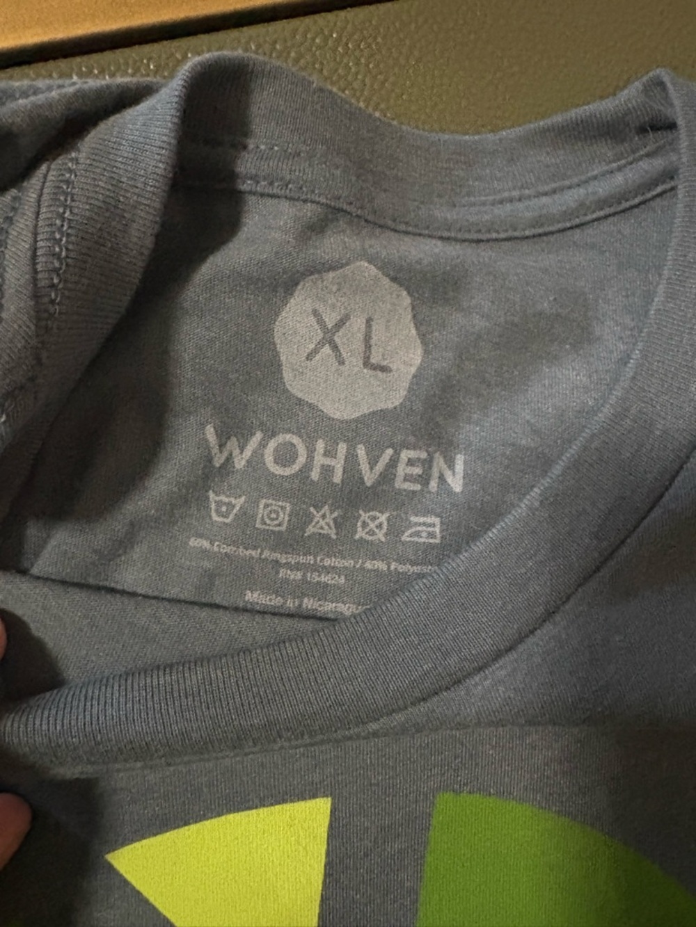 Wohven-Men's XL Grey Short-Sleeve Graphic Tee with Lime Green Logo - Picture 3 of 4